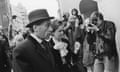 Jeremy Thorpe arrives at the Old Bailey in London at the start of his trial for conspiring to murder Norman Scott, on 8 May 1979.