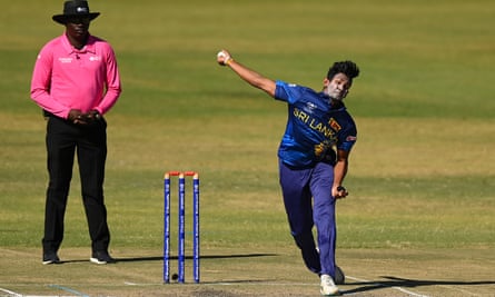 Matheesha Pathirana of Sri Lanka bowling