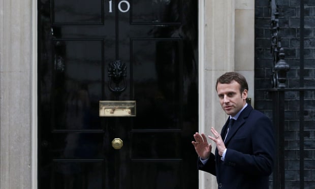 Emmanuel Macron arrives at Downing Street for a visit in February