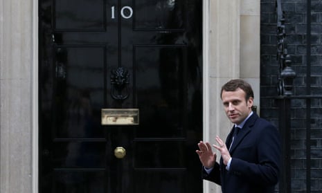 Emmanuel Macron arrives at No 10 Downing Street