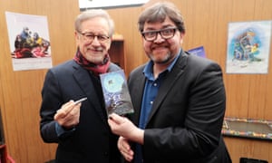Fanboy … Ernest Cline, right, with director Steven Spielberg.