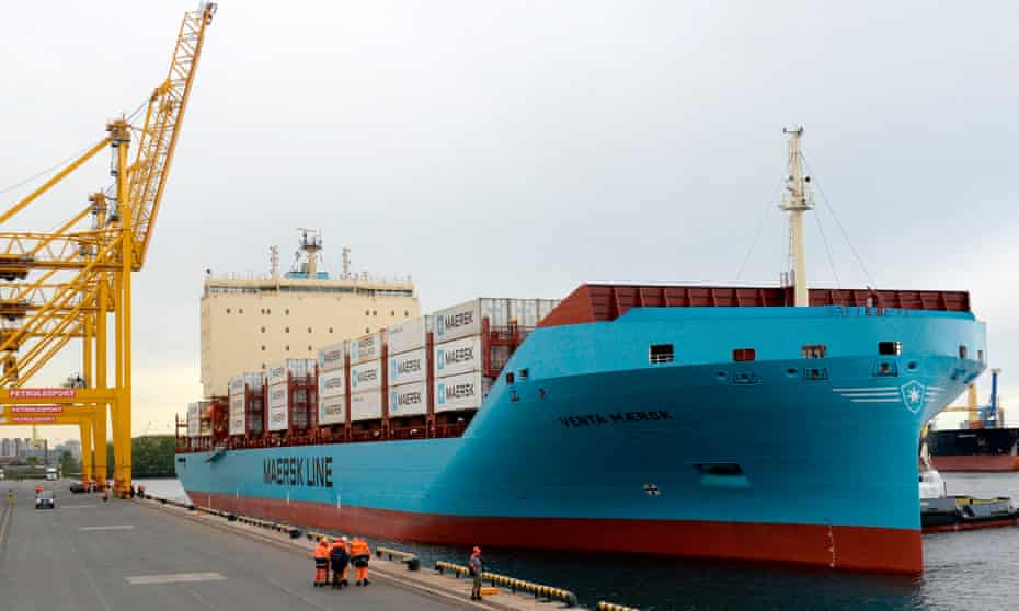 The Venta Maersk arrives at the port of St Petersburg on Friday