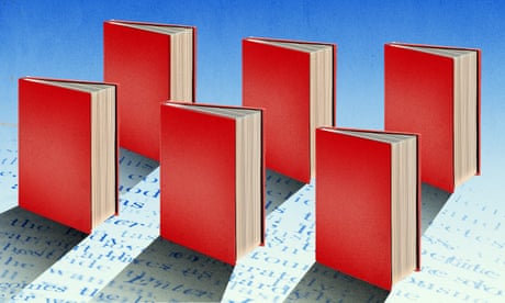 Composite illustration showing six identical books