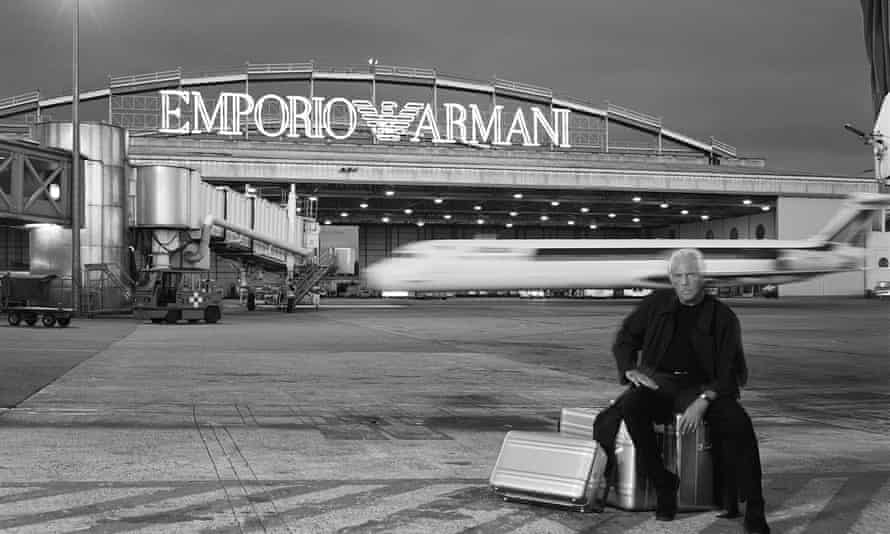 Flying high: Giorgio Armani photographed for Designers’s World in Elle Magazine, May 1997.