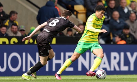Norwich City’s Gabriel Sara (right) and Bristol City’s Joe Williams battle for the ball at Carrow Road in April