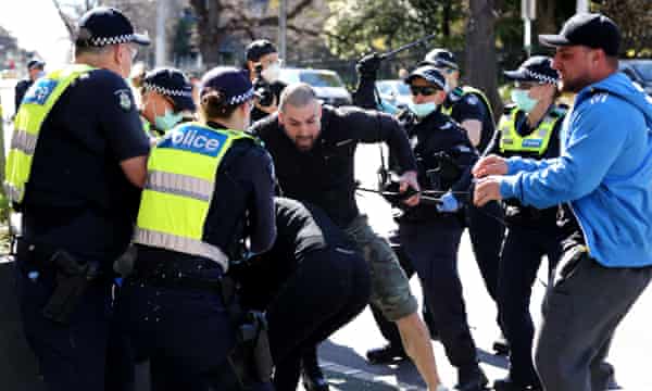 The Melbourne protest took place after premier Daniel Andrews’ announcement that Victoria would enter a statewide lockdown.