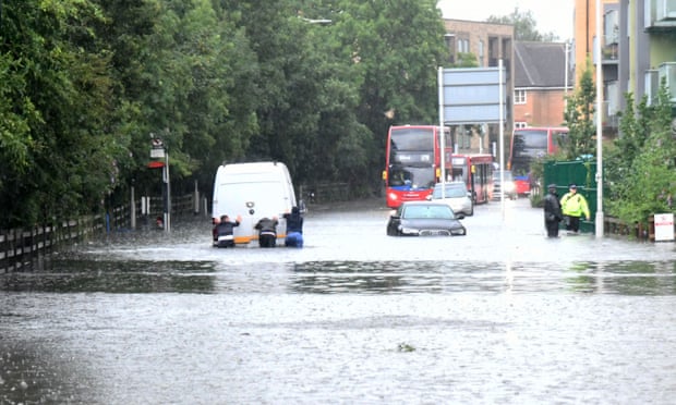 Traffic stranded in floods in east London