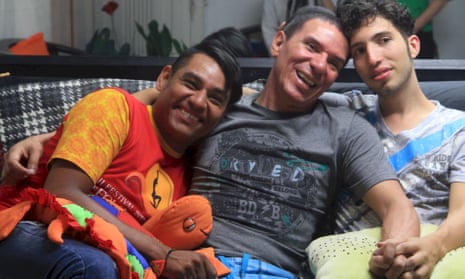 Alejandro Rodriguez, Manuel Bermudez and Victor Hugo Prada at their home in Medellín.