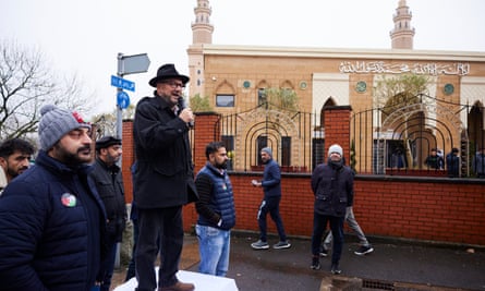 Galloway speaking outside Bilal mosque.