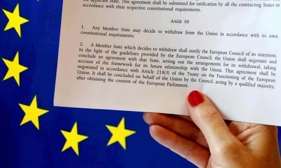 article 50 of the EU’s Lisbon treaty and an EU flag.