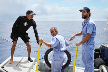 Charlene Erasito onboard the submersible during the Fiji expedition. National Geographic Pristine Seas