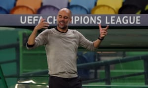A frustrated Pep Guardiola on the touchline in Lisbon