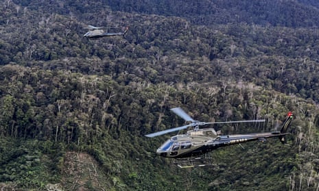 Brazilian Institute of Environment and Renewable Natural Resources helicopters taking part in an operation against Amazon deforestation