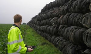 Illegally dumped tyres are counted by the Environment Agency.