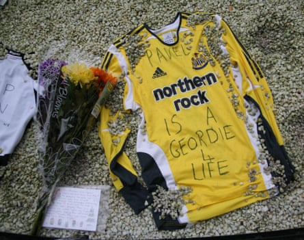 “Pavel is a Geordie for Life” written on goalkeeper shirt which was left at the Alder Sweeney memorial site.