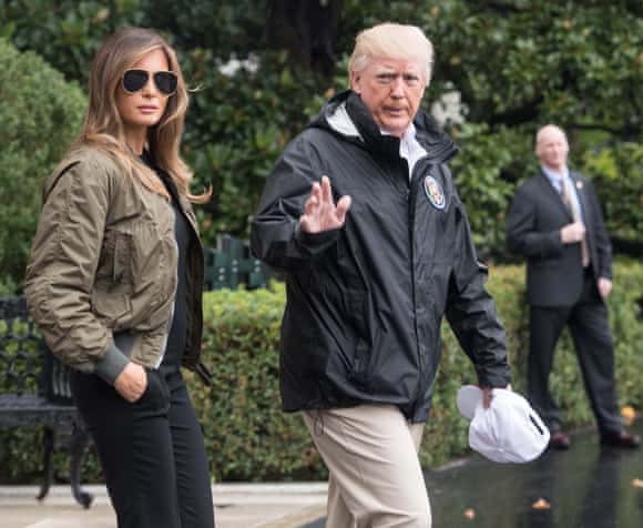 Donald Trump and Melania Trump leave the White House on their way to Texas