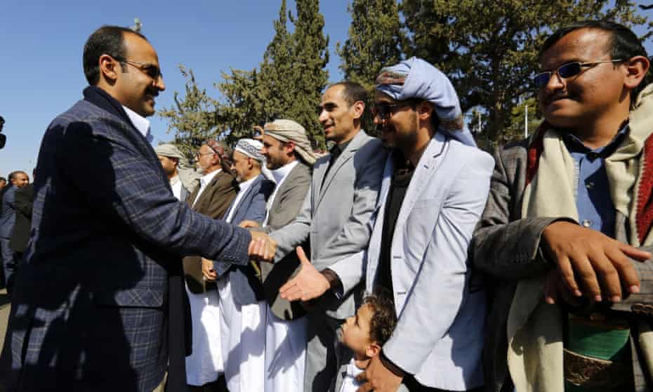 Houthi delegates arrive in Sana’a after attending the Sweden peace talks.