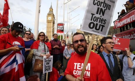 Corbyn supporters rally in his defence outside parliament last week.