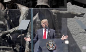Donald Trump delivers a speech in Warsaw.