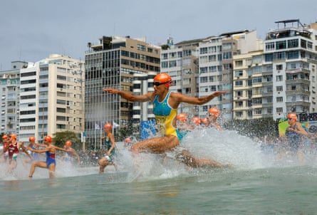 The 2016 Olympic triathlon gets under way from Copacabana Beach in Rio de Janeiro. LA28 will feature only the second beach start in Olympic triathlon history.