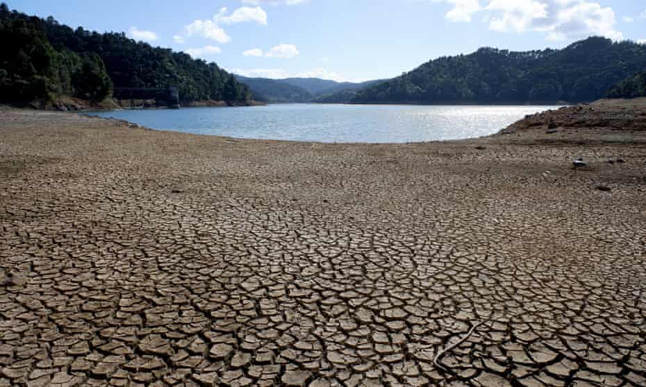 The Cosseys Dam in the Hunua Ranges is pictured at about 50 percent capacity