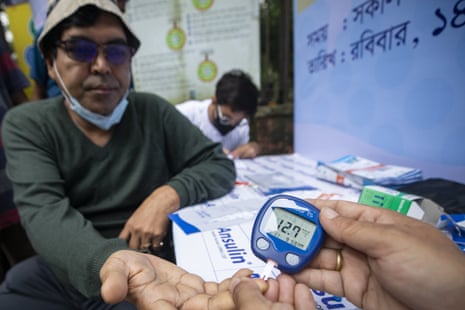 Testing for blood sugar levels, in Dhaka, Bangladesh, November 2021