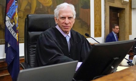 Judge Arthur Engoron sits on the bench in the courtroom before the start of a civil business fraud trial against the Trump Organization.