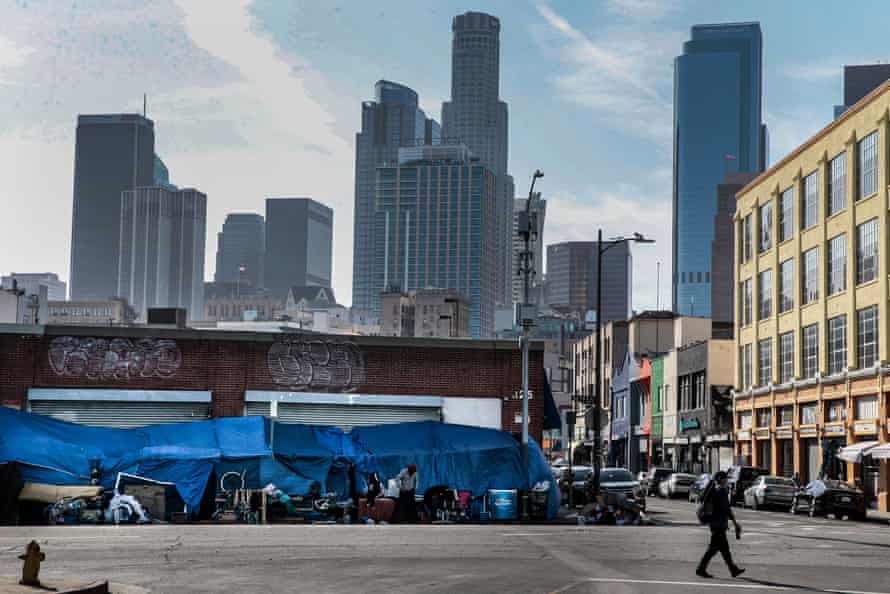 Tents lined up on Skid Row in Los Angeles.