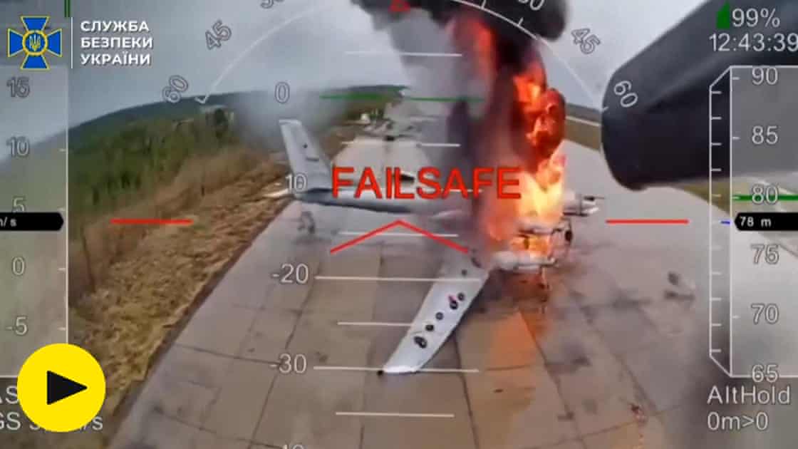 Ukraine releases dramatic FPV footage of drone attack on Russian airbases – video