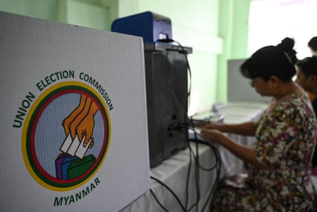 Preparations at a voting station on 27 December.