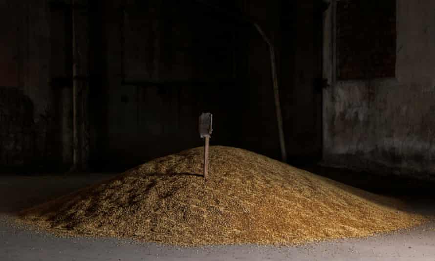 Wheat grain is pictured at a warehouse in Bashtanka, Mykolaiv region.
