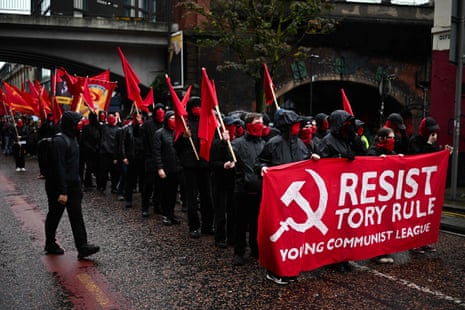 Members of the Young Communist league attending the anti-Tory demo in Manchester.