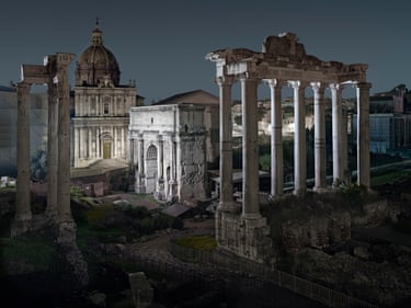 The forum in Rome illuminated at night