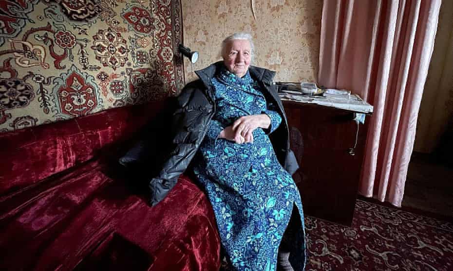Halyna Vasylivna, 94, in her tiny ‘Khrushchevka’ flat in Kyiv’s Podil district