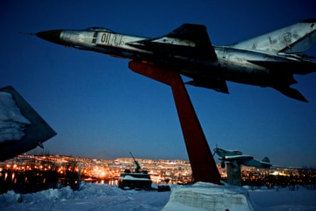 A WWII monument stands above Murmansk, the world’s largest Arctic city and a vital industrial and shipping hub. The city became an important military base during the Cold War with Finland and Norway just across the border.