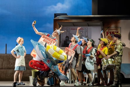 Scarcely misses a beat … the lively ensemble in The Elixir of Love