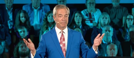 Nigel Farage speaking at Reform UK rally