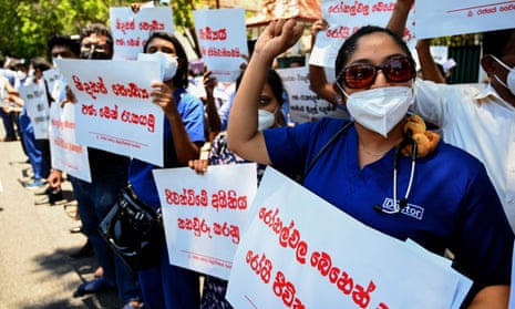 Medics demonstrating against Sri Lanka's economic crisis in Colombo on Wednesday. 
