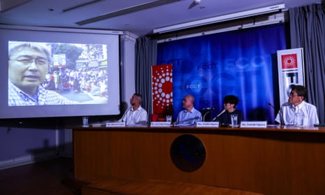Kenji Nagai faces the camera in footage shown by his sister and the cofounder of Democratic Voice of Burma at a press event.