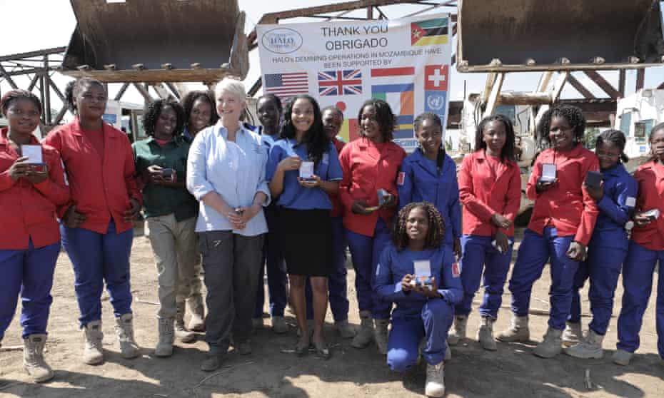 Cindy McCain, a veteran campaigner against landmines, with the team of female deminers employed by the Halo Trust, which has cleared more than 100,000 mines in Mozambique.