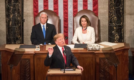 Trump gives his second State of the Union address, watched by House Speaker Nancy Pelosi and Vice President Mike Pence.