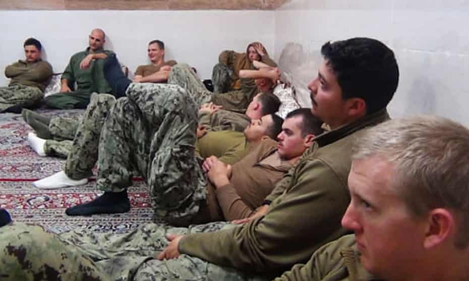 US sailors under detention by Iran’s Revolutionary Guards after their patrol boats entered Iranian waters unintentionally, January 2016. 