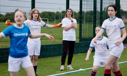 Mary Earps looks on at Monday’s community coaching event in Manchester