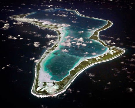 An aerial view of Diego Garcia, the largest island of the Chagos Archipelago, which has been used as a joint UK–US military base since the 1970s.