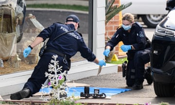 Police forensic officers searching for evidence outside Christ The Good Shepherd Church, where Bishop Mar Mari Emmanuel was attacked on Monday night