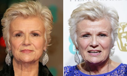 Julie Walters before and after. Note the blanched complexion.
