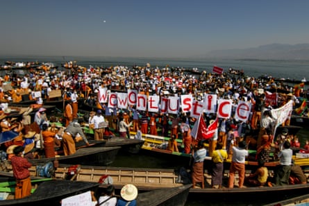 Anti-coup protesters at Inle Lake, Myanmar.