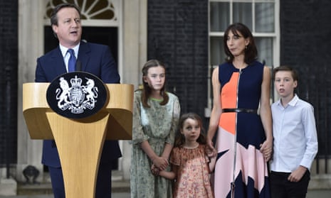 David Cameron with his wife Samantha and their children outside 10 Downing Street