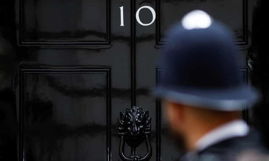 A police officer stands guard outside No 10 on Wednesday.