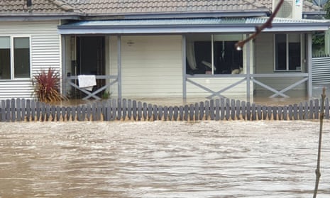 A partially submerged house in the Victorian town of Traralgon. A man died in flood waters in Woodside after wild weather lashed the Gippsland region of Victoria.